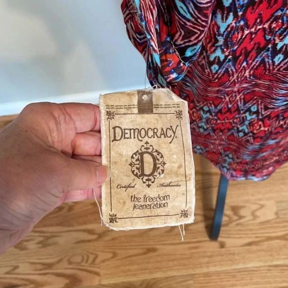 Democracy High Low Top Tunic Blouse Red Turquoise - Picture 5 of 6